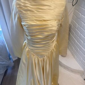 Satin Pleated Yellow Vintage-Style Dress